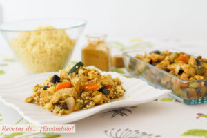 Cous cous o cuscús con verduras y pollo. Receta completa y sencilla