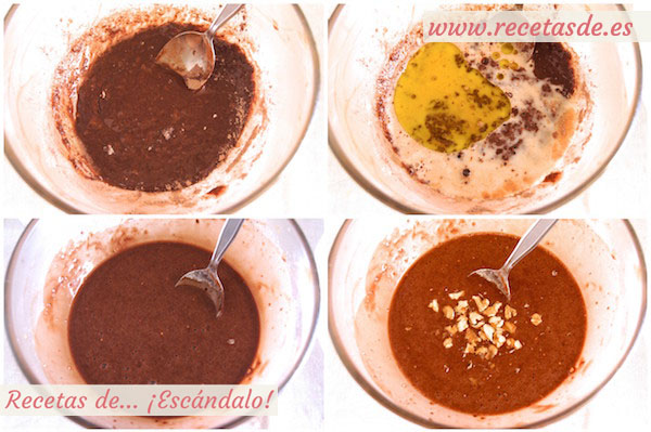 Finalizando la receta de mug cake de chocolate y nueces al microondas en taza