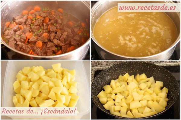 Cómo preparar la receta de estofado de ternera guisada en salsa a la jardinera con patatas