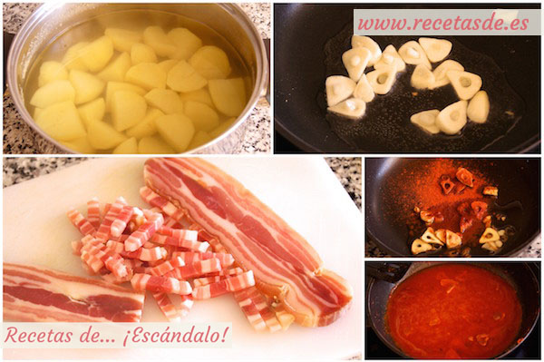 Preparando patatas revolconas, meneas, machaconas o revueltas