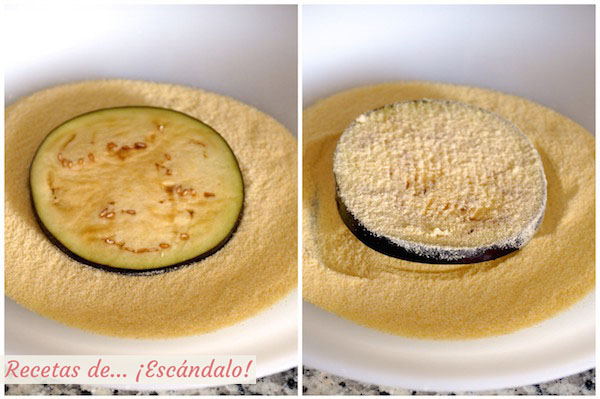 Berenjenas rebozadas al horno con miel de caña