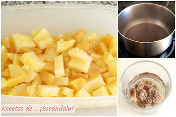 Receta de pure de patatas y manzana y reduccion de Pedro Ximenez