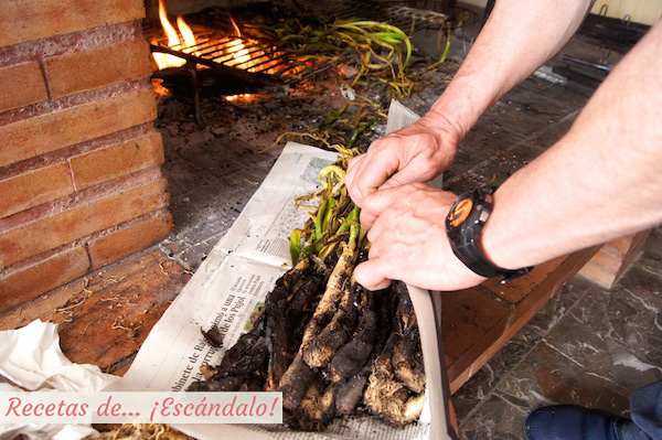 Calçots envueltos en papel de periodico