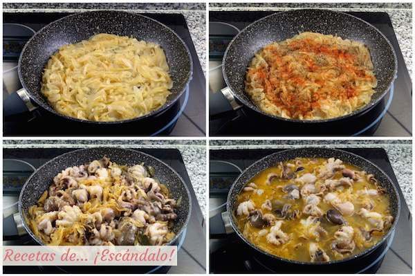 Como hacer pulpitos encebollados con salsa