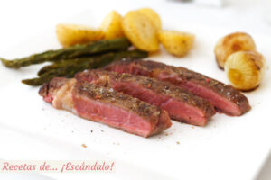 Entrecot de ternera con verduras cocinado a baja temperatura o sous vide con roner