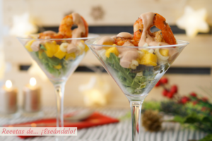 Receta de cóctel de gambas a la plancha con mango y salsa rosa casera