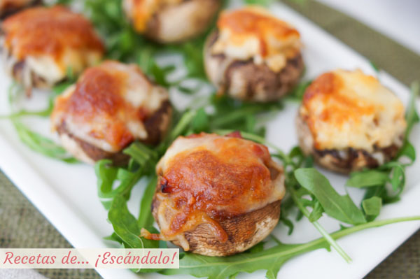 Como hacer champinones rellenos al horno con jamon y queso. Receta facil