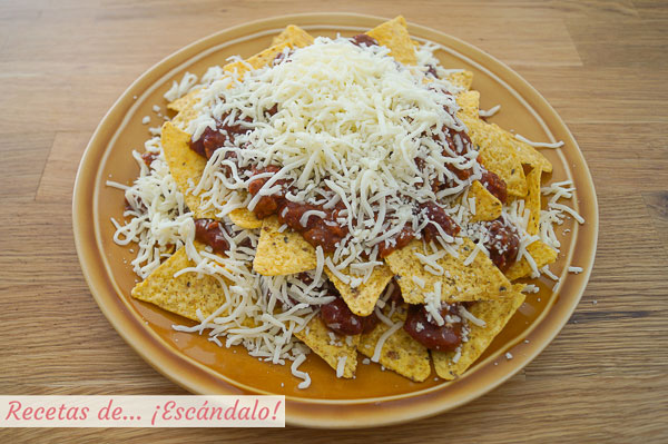 Ingredientes nachos con queso y chili con carne