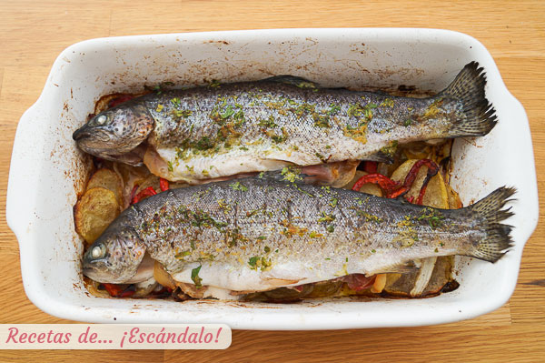 Trucha al horno rellena