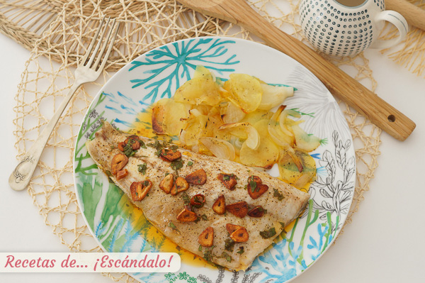 Como hacer lubina a la espalda al horno con patatas y salsa bilbaina
