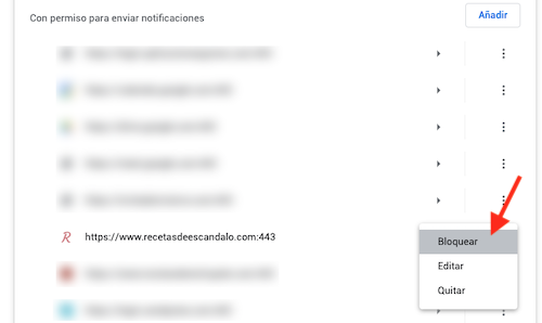 como cancelar suscripción notificaciones push en chrome paso 4